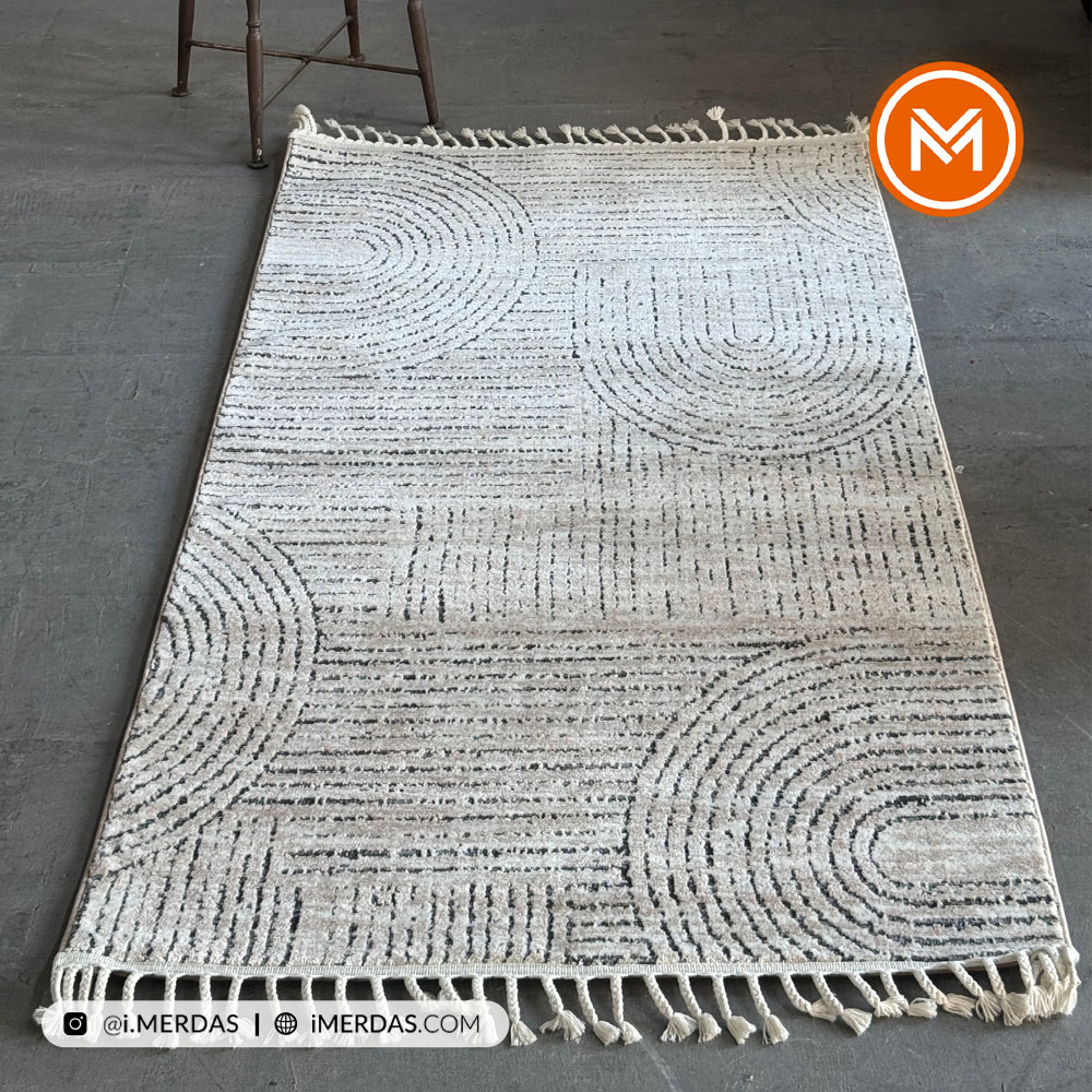 فرش کناره کد 41338 زمینه کرم نقره ای